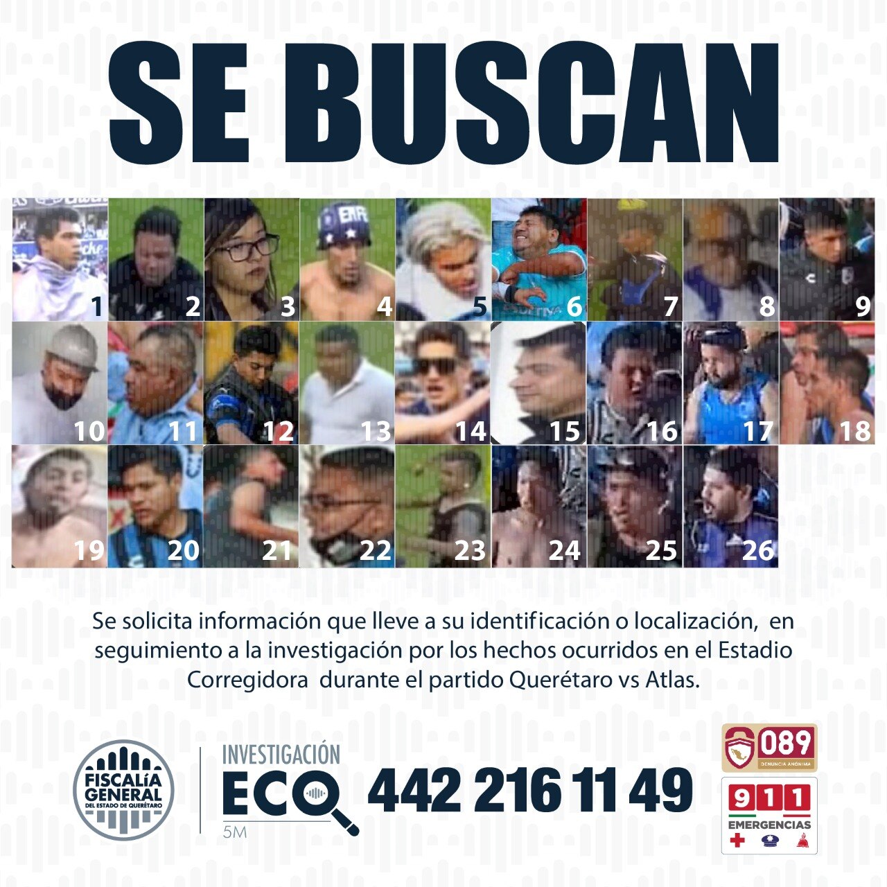 Los rostros de las 26 personas que ahora son buscadas tras violencia en estadio Corregidora