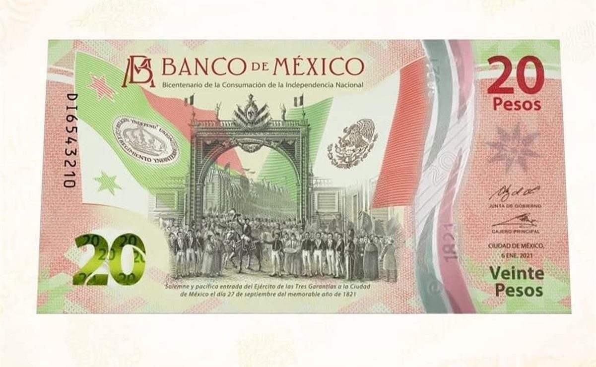 Así es el nuevo billete de 20 pesos; conmemora consumación de la Independencia