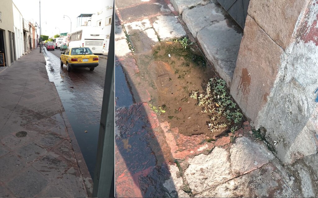 Reportan fuga de agua en pleno Centro Histórico de Querétaro