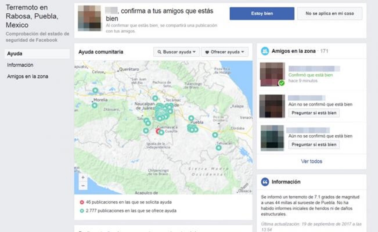 Facebook activa Safety Check en México tras sismo de 7.1 grados