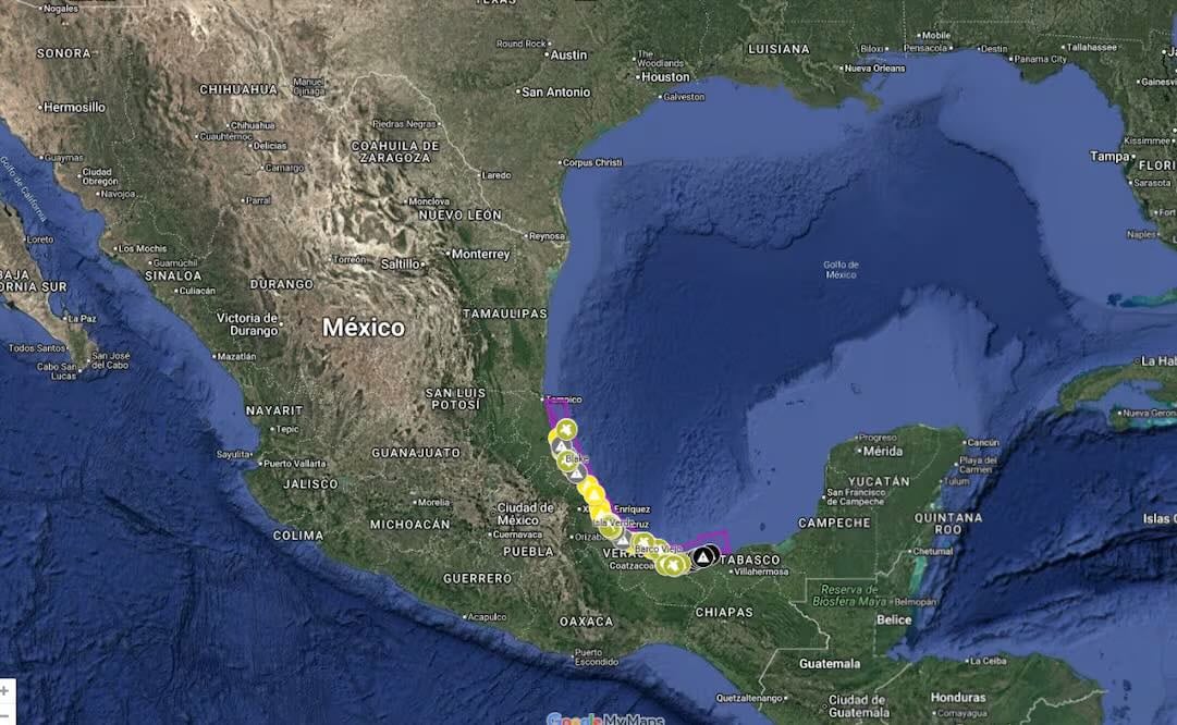 Mapa realizado por la Red Corredor Arrecifal del Golfo de México junto con las comunidades y colectivos afectados por derrame petrolero. Foto: Captura de pantalla.