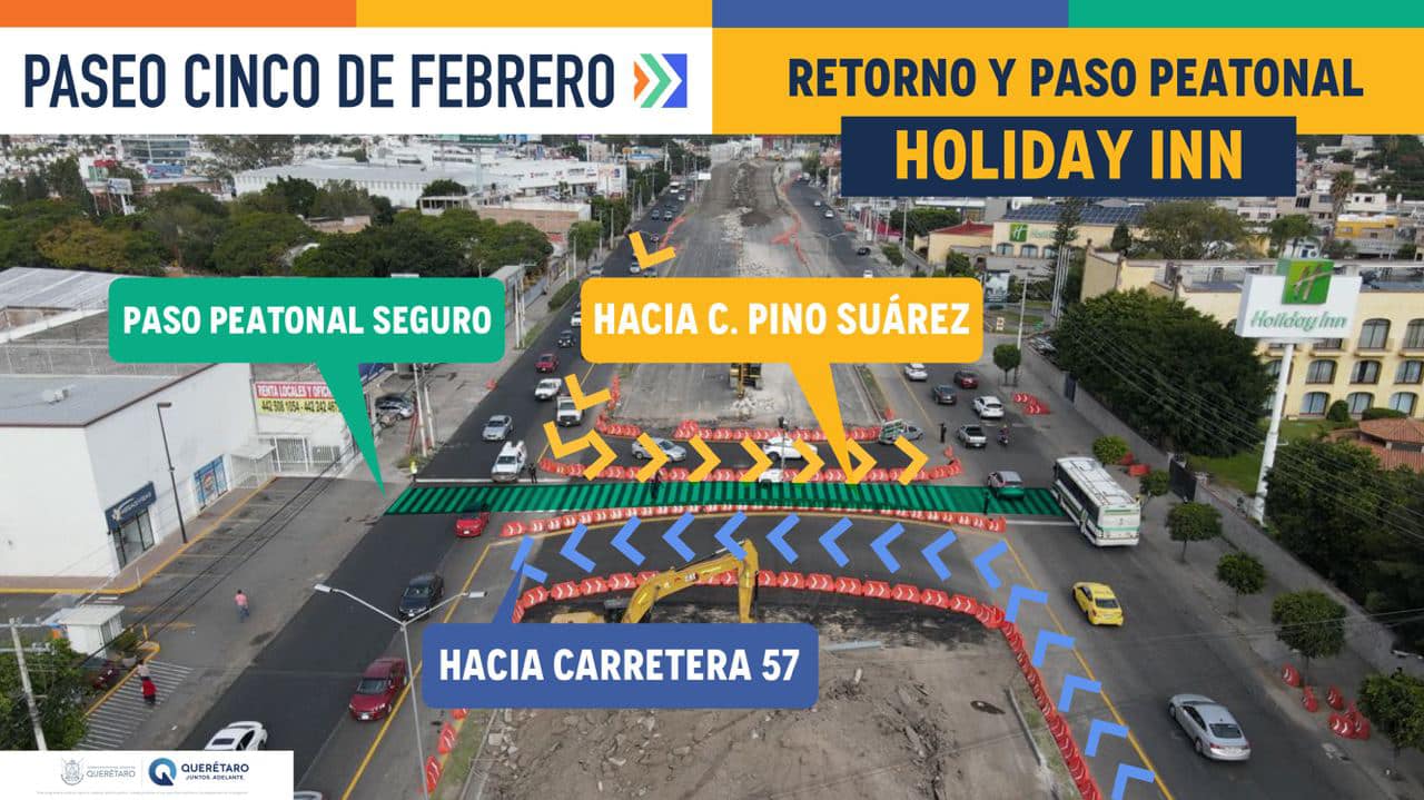 Habilitan retornos en Avenida 5 de Febrero; el objetivo es agilizar el tránsito