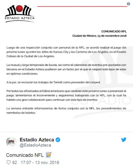 Rams-Chiefs se jugará en Los Angeles y no en el Azteca