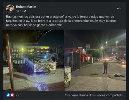 Invitan en redes sociales a comprar tacos a un adulto mayor; se pone sobre 5 de Febrero