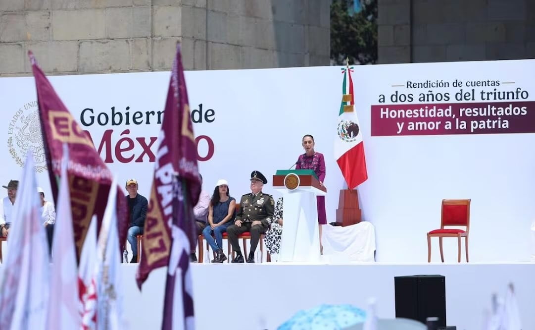 La presidenta Claudia Sheinbaum Pardo en el informe de “rendición de cuentas” a dos años de su triunfo electoral, realizado en el Monumento a la Revolución (31/05/2026). Foto: Hugo Salvador/ EL UNIVERSAL