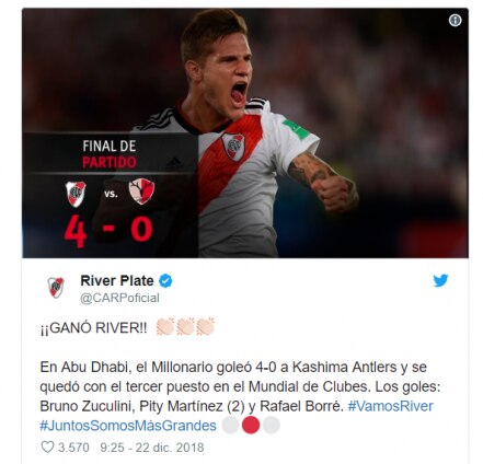 River Plate alcanza el tercer lugar en el Mundial de Clubes