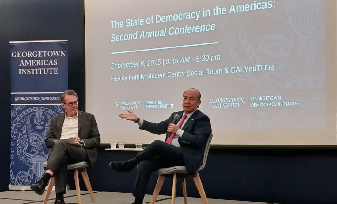 Felipe Calderón durante la conferencia “El Estado de Democracia en América” en la Universidad de Georgetown. Foto: Especial