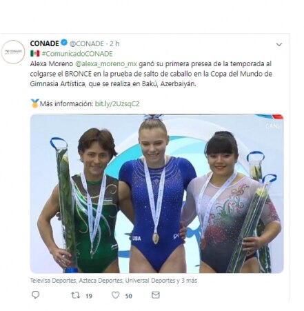 Alexa Moreno, bronce en campeonato mundial