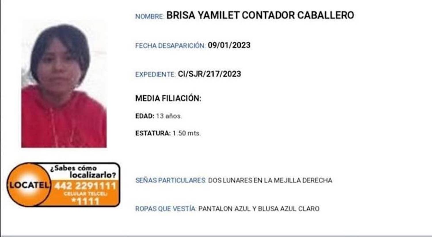 Buscan a Brisa Yamilet; fue vista por última vez en Tequisquiapan
