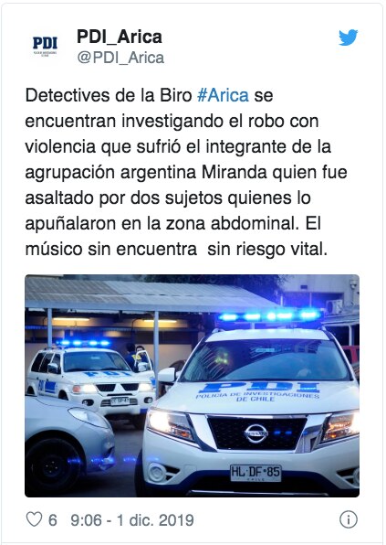 Asaltan y apuñalan al bajista del grupo Miranda! en Chile