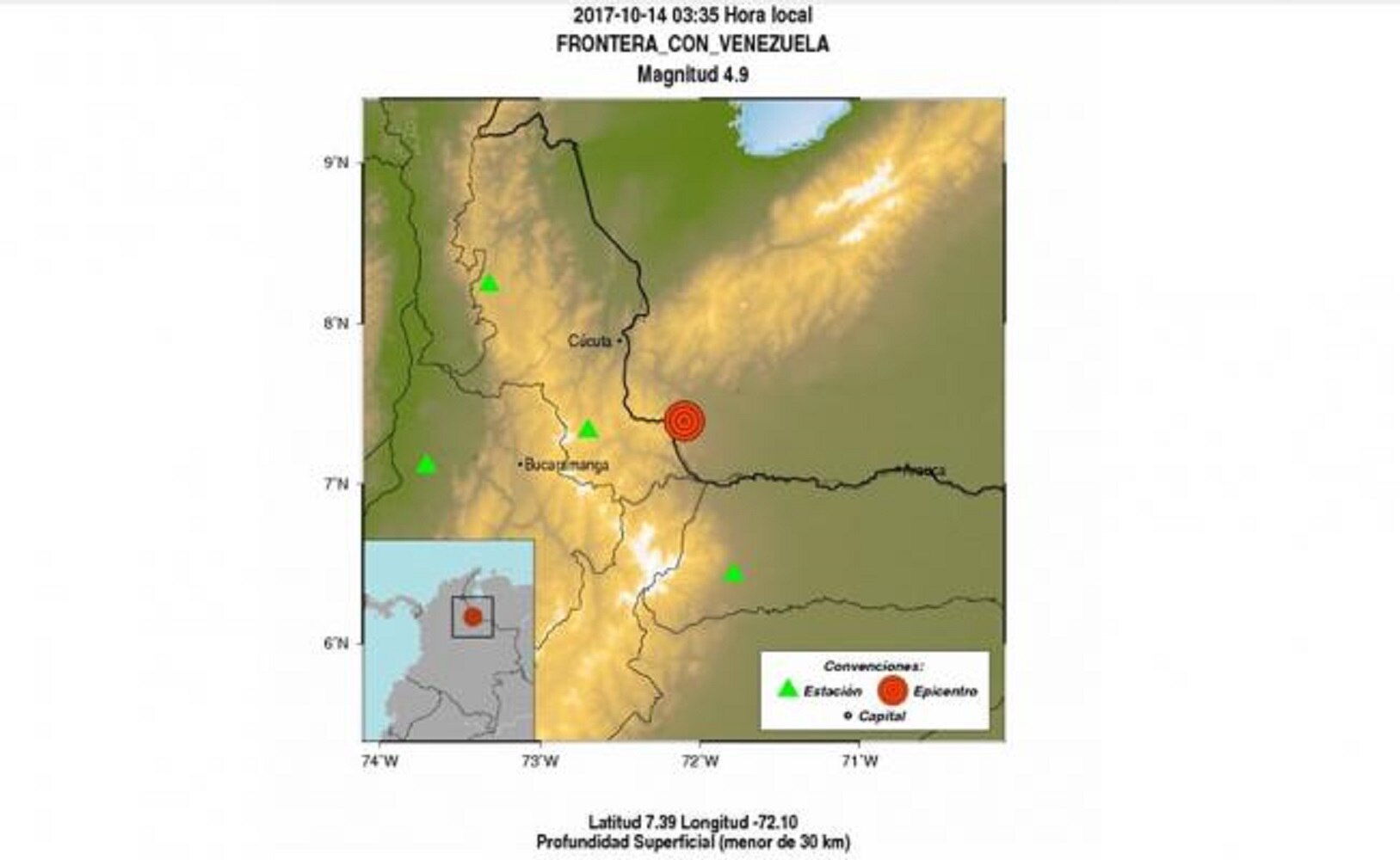 Registra Colombia sismo de 4.9 en frontera con Venezuela