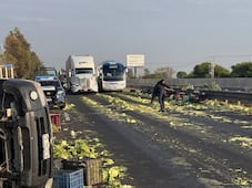 Volcadura de camioneta cargada con lechuga afecta la circulación en la carretera México - Querétaro