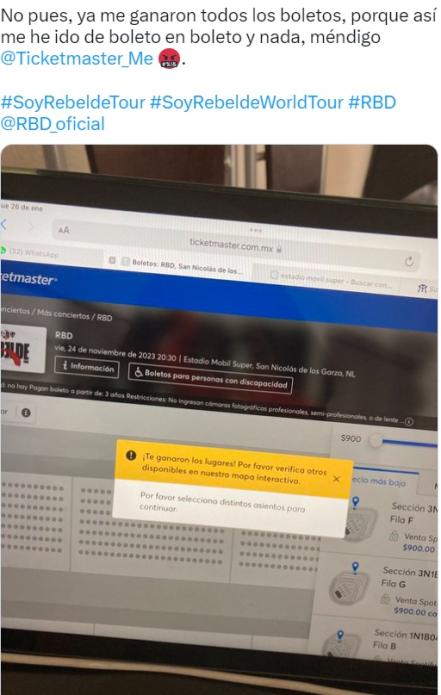 Fans de RBD se quejan de Ticketmaster en el segundo día de venta: " Ya me ganaron todos los boletos"