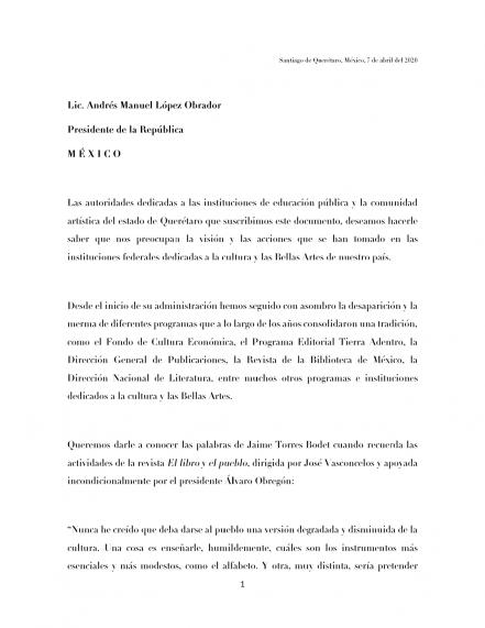 Comunidad artística de Querétaro pide a AMLO no terminar con el FONCA