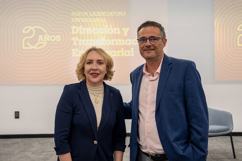 Mtra. Fabiola Ajuria, directora de la División de Economía y Negocios Anáhuac y Stephan Idier, director de la Cámara de Comercio e Industria Franco-Mexicana, Capítulo Bajío. Foto: Especial