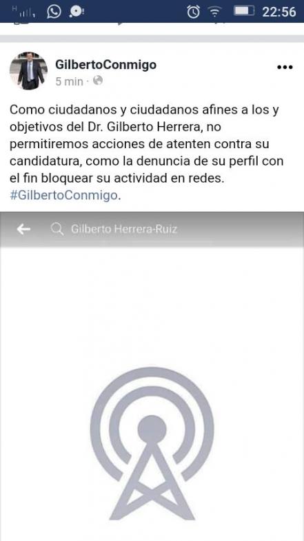 Bloquean a Gilberto Herrera en Facebook