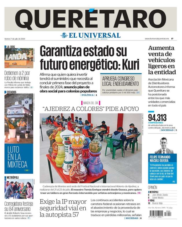 Portada El Universal Querétaro 7 de julio