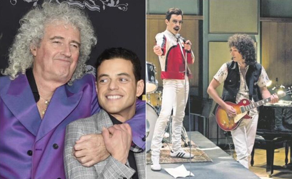 Brian May y Rami Malek. Foto: Archivo AP y EFE