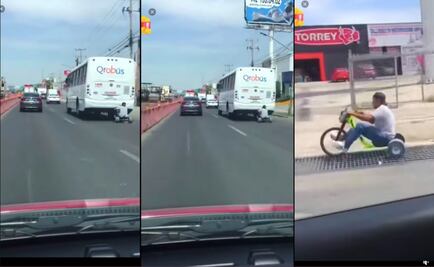 Video. Captan unidad de Qrobús remolcando un triciclo en avenida 5 de Febrero