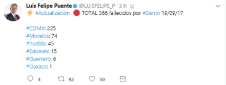 Crece a 366, cifra de muertos por sismo del 19-S