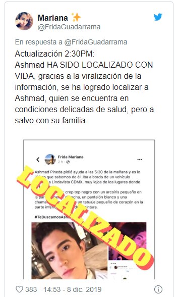Localizan a Ashmad Gesem, el joven que pidió ayuda por mensaje y reportaron como desaparecido