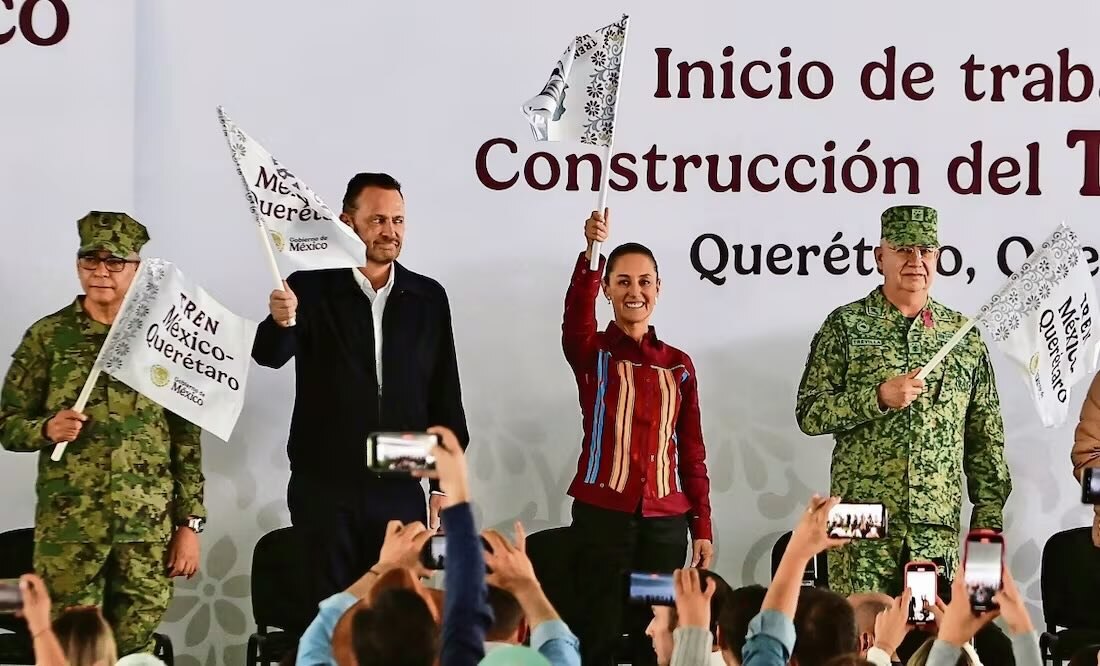 En Querétaro y acompañada del gobernador Mauricio Kuri, la Presidenta dio el banderazo a los estudios del Tren México-Querétaro (14/10/24). Foto: Berenice Fregoso/ EL UNIVERSAL