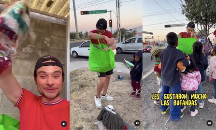 ¡Feliz Navidad! Influencer queretano regala bufandas y comida a personas en situación de calle