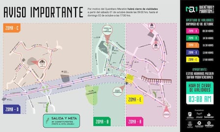Desde las 9 horas del 1 de octubre, cerrarán calles y avenidas por el Querétaro Maratón 