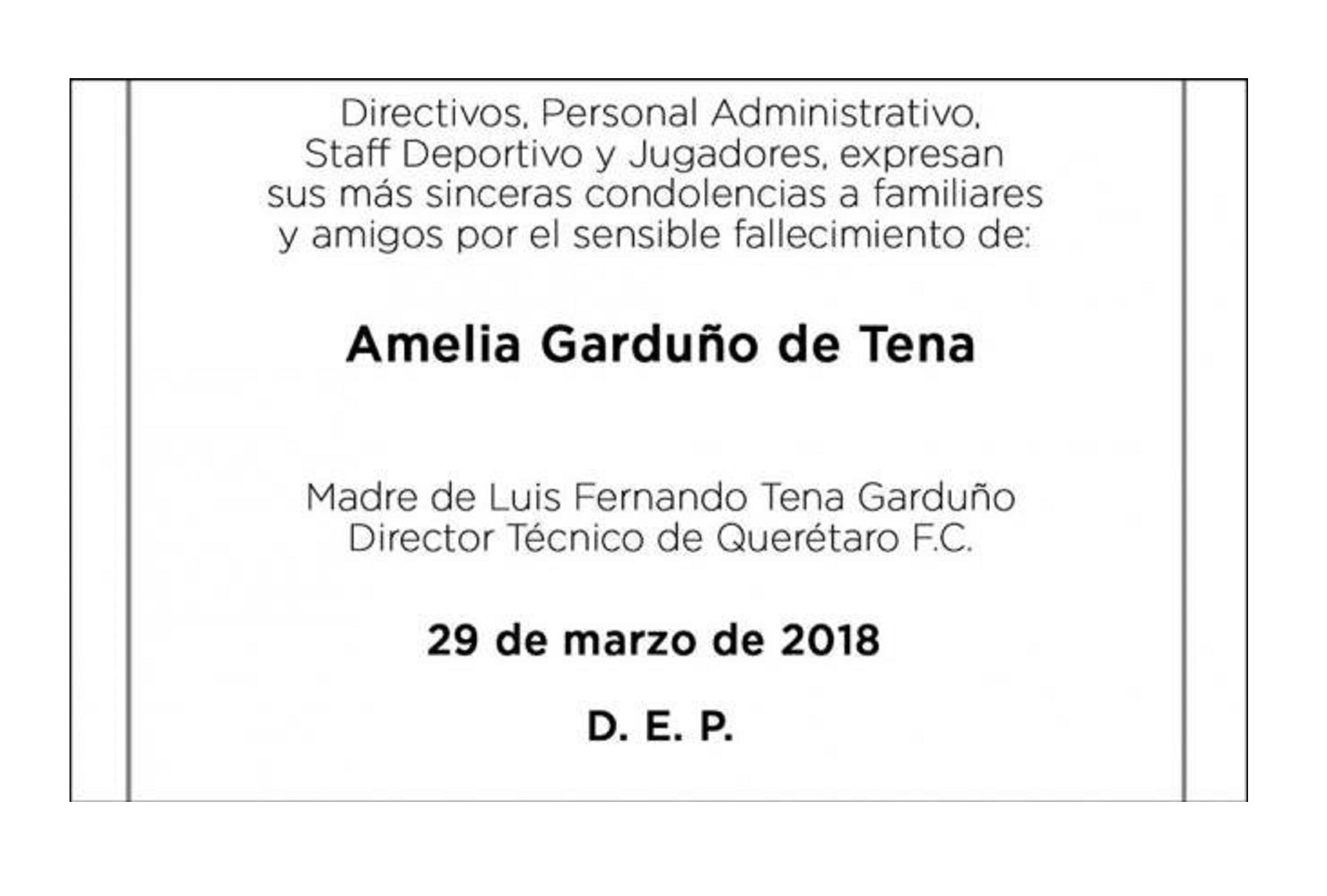 Fallece la madre de Alfredo y Luis Fernando Tena