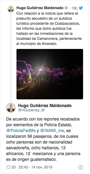 Encuentran a 56 migrantes que iban en autobús reportado como desaparecido