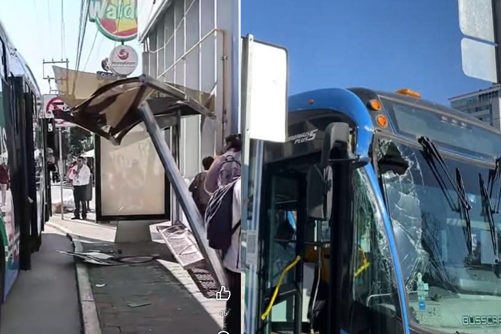Unidad de Qrobús choca contra paradero en Avenida Zaragoza