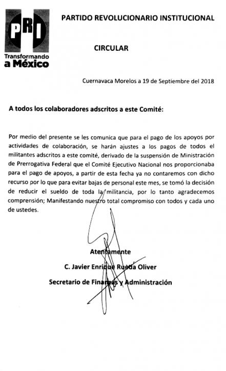PRI, en crisis: recorta sueldos y personal en los estados