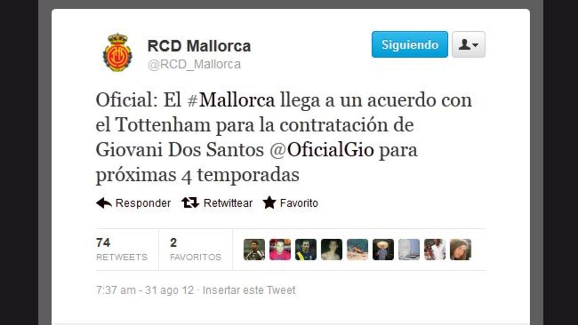 Gio dos Santos ficha con el Mallorca