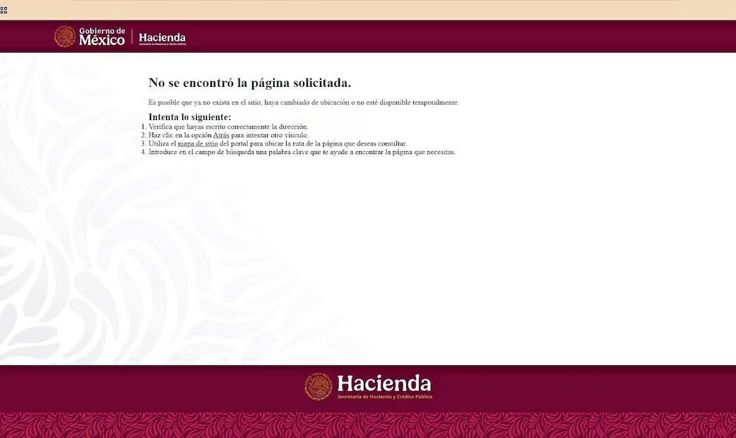 En el portal de Hacienda la información estuvo disponible de enero de 2024 a mayo de 2025, y actualmente advierte que ya no existe o habría cambiado de ubicación. Foto: Especial