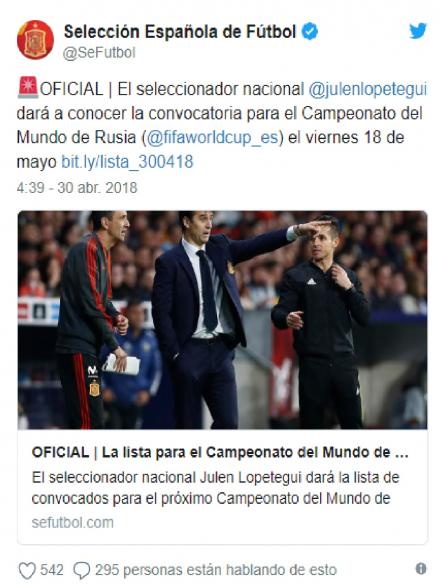 Lopetegui dará el 18 de mayo la convocatoria para Rusia 2018