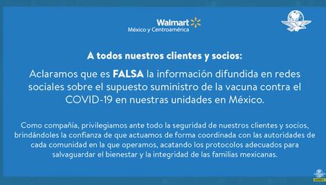 Walmart desmiente noticia falsa sobre venta de vacuna de Covid-19 en México