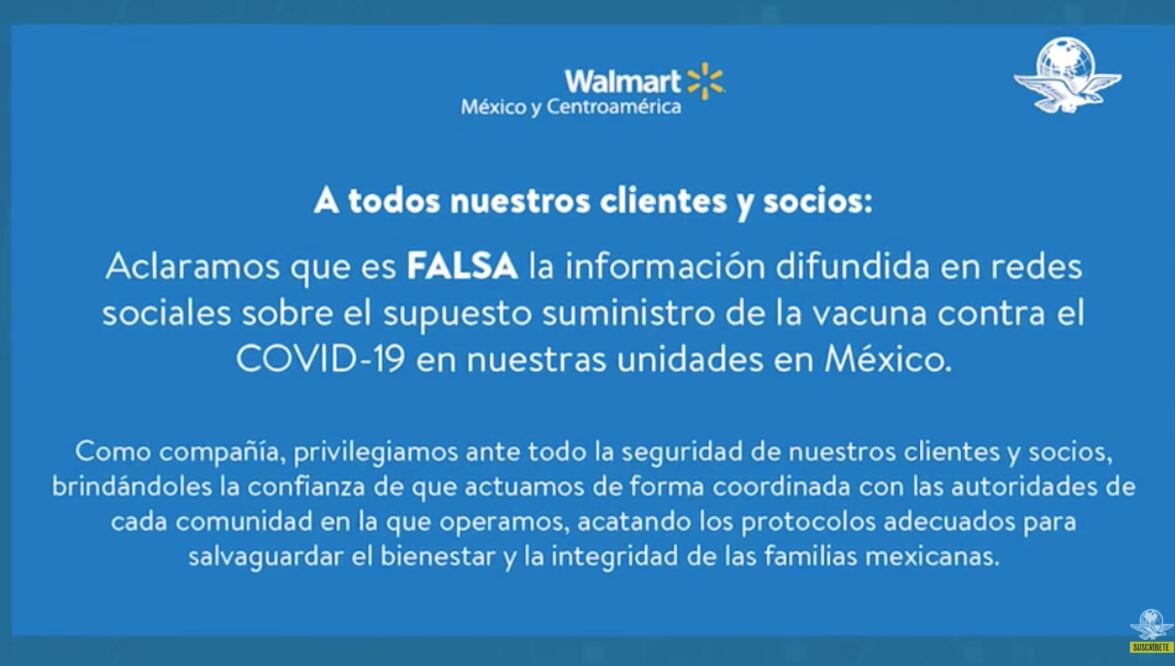 Walmart desmiente noticia falsa sobre venta de vacuna de Covid-19 en México