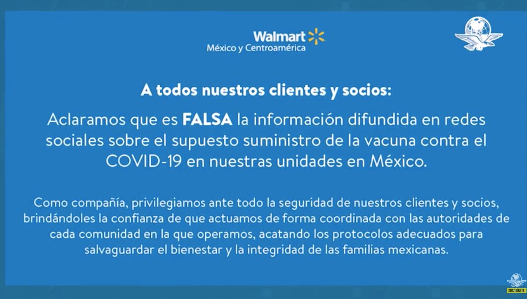 Walmart desmiente noticia falsa sobre venta de vacuna de Covid-19 en México