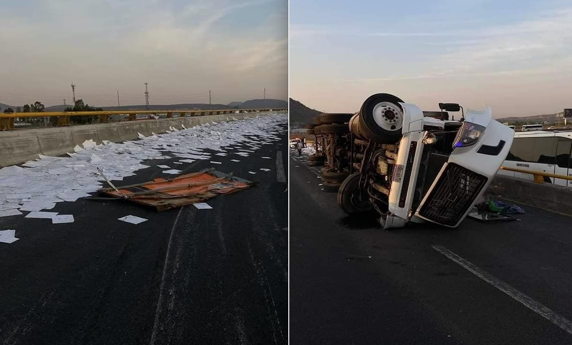 Vuelca camión en la carretera 57, a la altura de Chichimequillas
