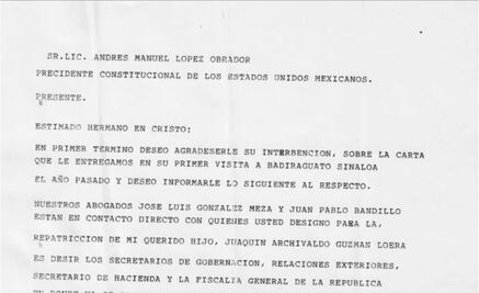 Presidencia difunde nueva carta de la mamá de "El Chapo" a AMLO