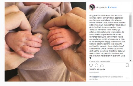 Ricky Martin presenta a su hija Lucía en Instagram