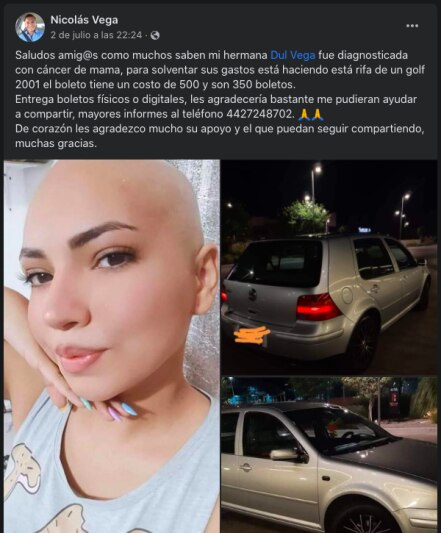Dulce arma la rifa de un auto para pagar mastectomía y radioterapia en Querétaro 