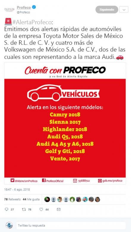 La Profeco alerta sobre el mal funcionamiento de vehículos