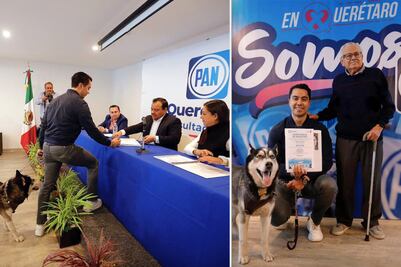 Acompañado de su lomito, Felifer Macías se registra como precandidato a la presidencia municipal 
