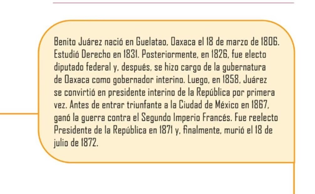 Libro Nuestros Saberes escribe sobre Benito Juárez. Foto: Especial