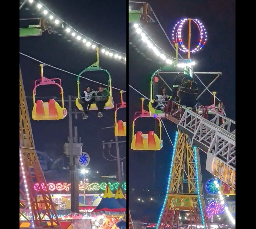 Bomberos rescatan a niños de un juego mecánico de la Feria de Querétaro; se quedaron atorados 