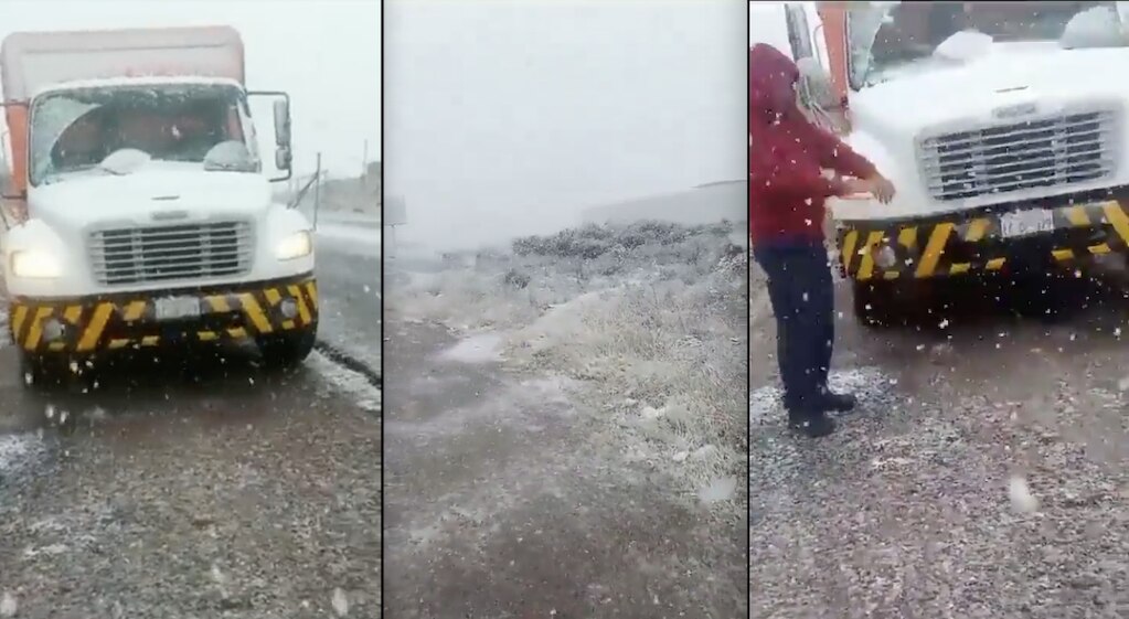 Captan caída de nieve en Querétaro, en la carretera Aculco-Amealco