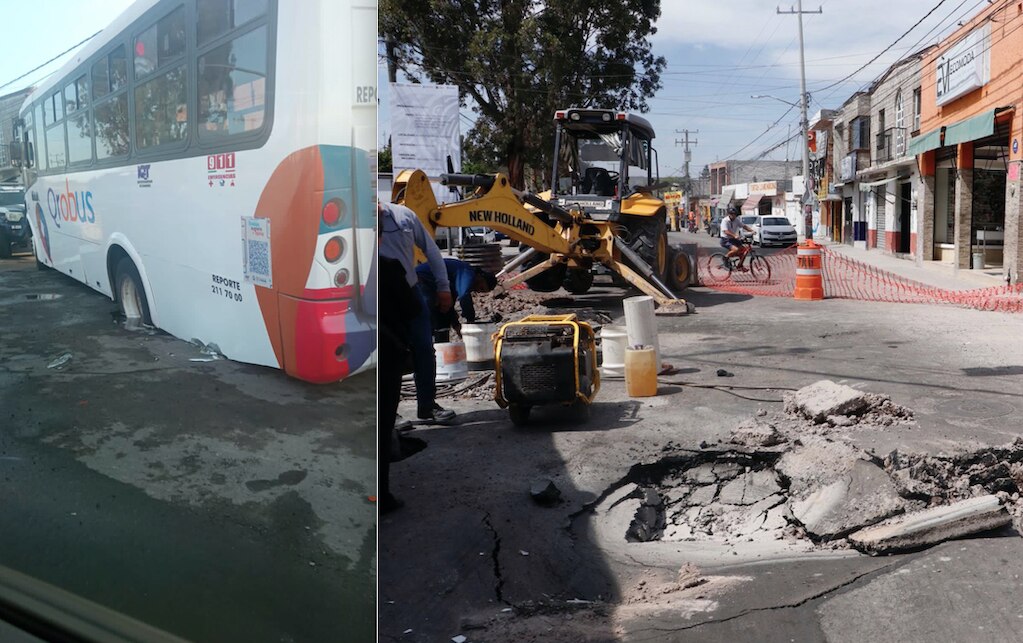 Qrobús cae a socavón; CEA ya reparó el hundimiento, indica