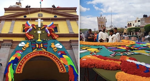 Así es la portada de La Cruz; se coloca para la fiesta más grande de los Concheros en Querétaro