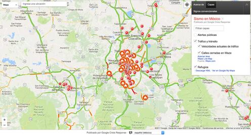 Google Activa Mapa de Crisis por sismo en México